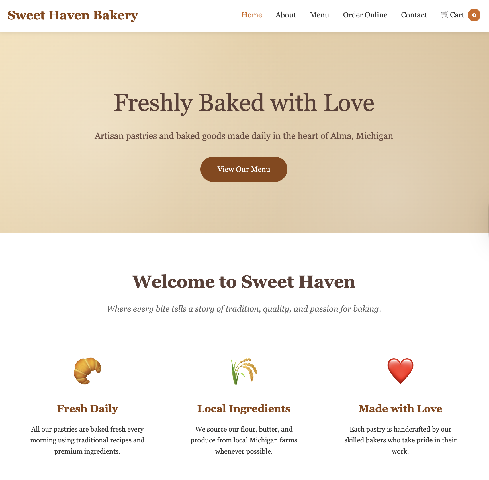 Sweet Haven Bakery website
